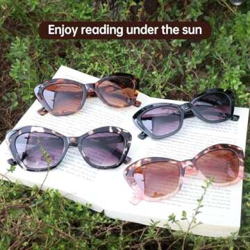 LADEESSE 4 Pack Bifocal Reading Sunglasses for Women Fashion Cateye Sun Readers Outdoor Reading Glasses UV400 +3.50 Protection