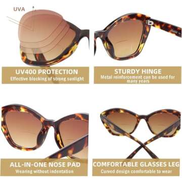 LADEESSE 4 Pack Bifocal Reading Sunglasses for Women Fashion Cateye Sun Readers Outdoor Reading Glasses UV400 +3.50 Protection