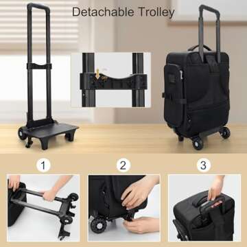 Relavel Rolling Makeup Train Case, Trolley Travel Make Up Case with Adjustable Dividers, Extra Large Makeup Backpack with Wheels, Waterproof Cosmetic Organizer for Makeup Artist, Black