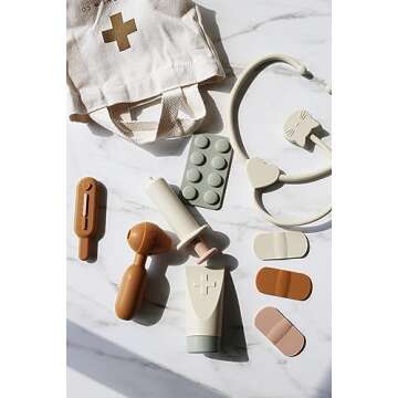 Marlowe & Co Silicone Pretend Play Doctor Kit for Children, 10 Piece Pretend Play Doctor and Vet Kit with Storage Bag