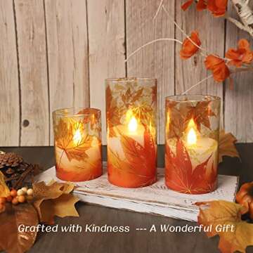 Crystal Club Fall Flameless Candles, Autumn Maple Leaves LED Flickering Candles with Remote and Time...