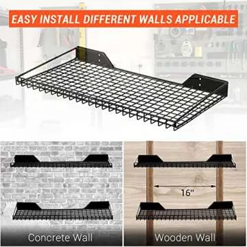 Wallmaster Garage Wall Shelf 2 Pack 23.6"x11.8" Wall Mount Heavy Duty Metal Shelves Mesh Storage Rac...