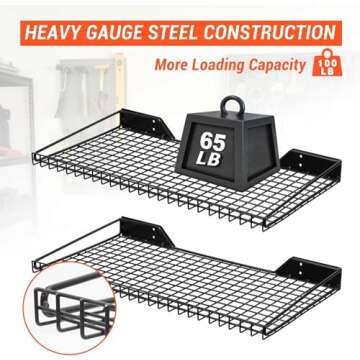 Wallmaster Garage Wall Shelf 2 Pack 23.6"x11.8" Wall Mount Heavy Duty Metal Shelves Mesh Storage Rack for Garage, Office, Basement and Kithcen, max Load 65 lbs (Black)