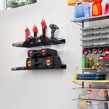 Wallmaster Garage Wall Shelf 2 Pack 23.6"x11.8" Wall Mount Heavy Duty Metal Shelves Mesh Storage Rack for Garage, Office, Basement and Kithcen, max Load 65 lbs (Black)