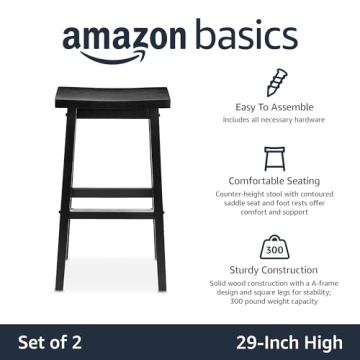 Amazon Basics Solid Wood Kitchen Barstools Set of 2 Black