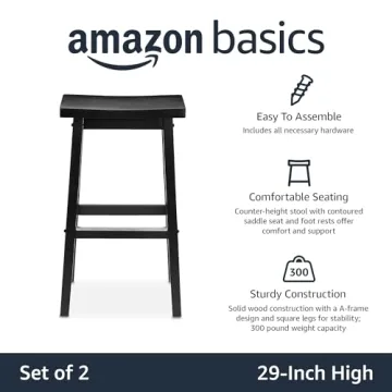 Amazon Basics Solid Wood Kitchen Barstools Set of 2 Black