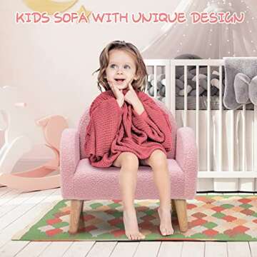 INFANS Kids Sofa, Toddler Armchair with Solid Wooden Frame Anti-Tipping Design Plush Fabric, Upholstered Children Chair for Kindergarten Playroom Preschool, Gift for Boys Girls, Toddler Couch
