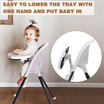 FUNNY SUPPLY 3-in-1 Cute Folding High Chair, Modern Space-saving Design, Detachable Double Tray