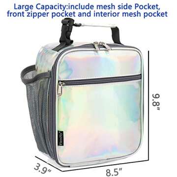 FlowFly Kids Lunch box Insulated Soft Bag Mini Cooler Back to School Thermal Meal Tote Kit for Girls, Boys(Holographic)