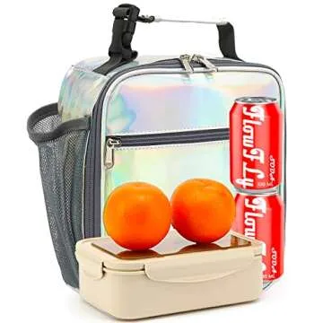 FlowFly Kids Lunch box Insulated Soft Bag Mini Cooler Back to School Thermal Meal Tote Kit for Girls, Boys(Holographic)