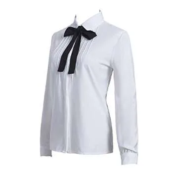 Taiduosheng Women's Long Sleeve Chiffon Work Tops Bowtie Blouses Button Down Shirts White OL Shirts L