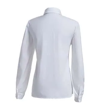 Taiduosheng Women's Long Sleeve Chiffon Work Tops Bowtie Blouses Button Down Shirts White OL Shirts L