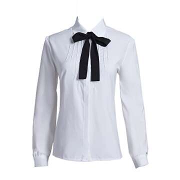 Taiduosheng Women's Long Sleeve Chiffon Work Tops Bowtie Blouses Button Down Shirts White OL Shirts L