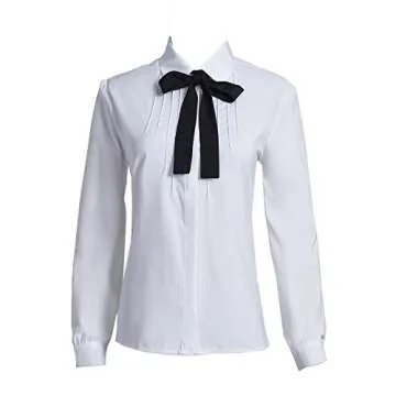 Taiduosheng Women's Long Sleeve Chiffon Work Tops Bowtie Blouses Button Down Shirts White OL Shirts L