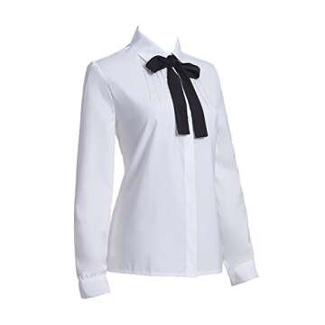 Taiduosheng Women's Long Sleeve Chiffon Work Tops Bowtie Blouses Button Down Shirts White OL Shirts L