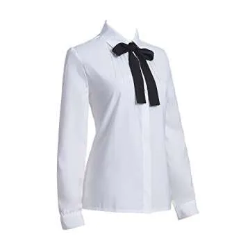 Taiduosheng Women's Long Sleeve Chiffon Work Tops Bowtie Blouses Button Down Shirts White OL Shirts L