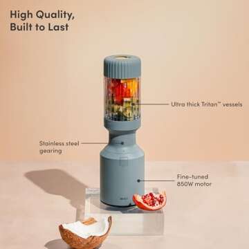 Beast Mighty 850 | Premium Compact Personal Blender | Smoothies, Shakes, Dressings, Sauces | Blends Ice and Frozen Fruit | New XL Vessel | Includes Extra Vessels, Lids and Straws | 850W (Mist)