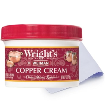 Wright's by Weiman Cream Copper and Brass Cleaner - Effortlessly Polishes and Protects with Cloth In...