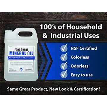 NSF Certified Food Grade Mineral Oil - Gallon (128oz), Certified Food Safe Conditioner for Wood Cutting Boards, Butcher Blocks and Stainless-Steel Kitchen Equipment