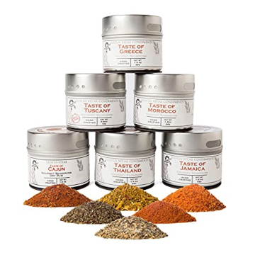 Gourmet World Flavors Seasoning Collection | Non GMO Verified | 6 Magnetic Tins | Spice Blends | Cra...