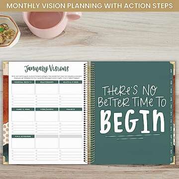 bloom daily planners 2024 Hardcover Calendar Year Goal & Vision Planner (January 2024 - December 2024) - Monthly/Weekly Column View Agenda Organizer - 7.5" x 9" - Earthy Abstract, Green