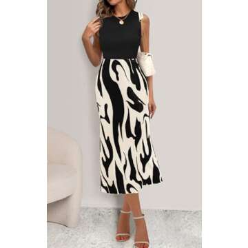 PRETTYGARDEN Women's 2025 Summer High Waist Printed A Line Pleated Skirts for Women Trendy Bodycon Midi Skirt Flared Hem (Beige, X-Large)