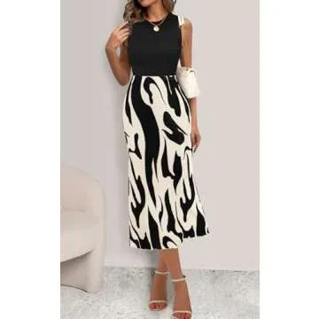 PRETTYGARDEN Women's 2025 Summer High Waist Printed A Line Pleated Skirts for Women Trendy Bodycon Midi Skirt Flared Hem (Beige, X-Large)