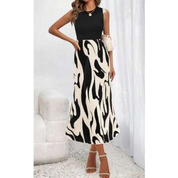 PRETTYGARDEN Women's 2025 Summer High Waist Printed A Line Pleated Skirts for Women Trendy Bodycon Midi Skirt Flared Hem (Beige, X-Large)