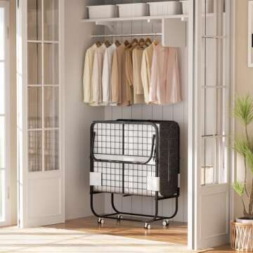 Karcog Rollaway Bed, Folding Bed with Mattress for Adults, Storage Cover Included, Cot Size Extra Guest Bed, Foldable Bed with Memory Foam Mattress and Sturdy Metal Frame on Wheels - 75” x 31"