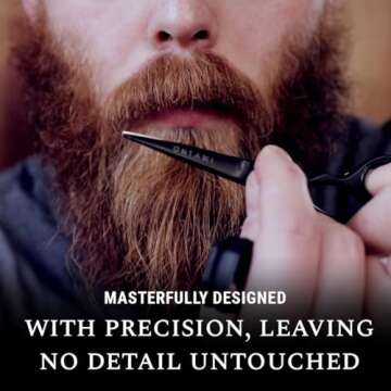 Ontaki 5" Professional German Beard & Mustache Scissors with 2 Comb & Carrying Pouch for Men - Bevel Edge for Precision - Facial Hair Grooming Kit All Body Hair - Black - Beard Trimming Scissors