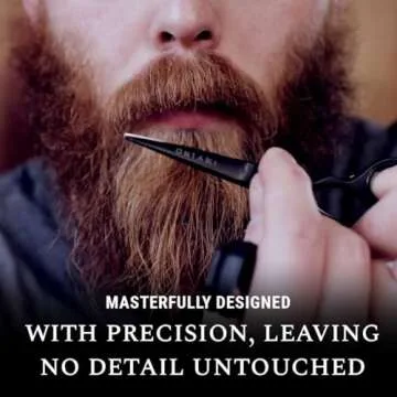 Ontaki 5" Professional German Beard & Mustache Scissors with 2 Comb & Carrying Pouch for Men - Bevel Edge for Precision - Facial Hair Grooming Kit All Body Hair - Black - Beard Trimming Scissors