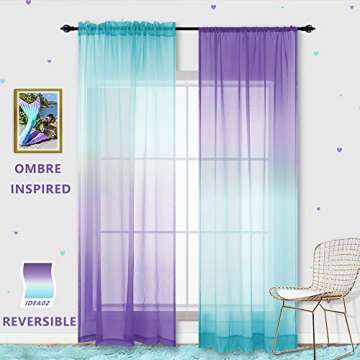 KOUFALL Lavender Curtains for Bedroom,Girls Room Mermaid Decor,Purple Sheer Ombre Baby Kids Curtains...