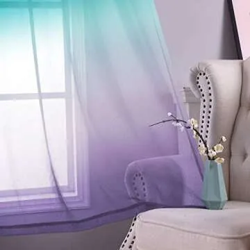 KOUFALL Lavender Curtains for Bedroom,Girls Room Mermaid Decor,Purple Sheer Ombre Baby Kids Curtains for Nursery,Lilac and Aqua Teal,63 Inch Length 2 Panels Set