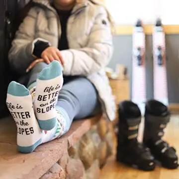 Funny Holiday Socks For Adults and Teens (Gifts For Christmas, Thanksgiving, Valentine's Day, Halloween) (US, Alpha, One Size, Regular, Regular, Life Is Better On The Slopes)