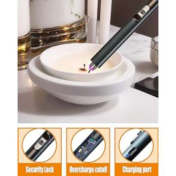 YOUTUOY 5 in1 Candle Accessory Set with Rechargeable Candle Lighter, Candle Wick Trimmer, Candle Wick Snuffer, Candle Wick Dipper, Storage Tray Plate, Candle Care Kit (Matte Black)