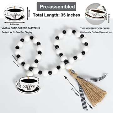 2 Pieces Coffee Bar Decor - But First Coffee Sign Coffee Bar Sign - Coffee Wood Bead Garland with Ta...