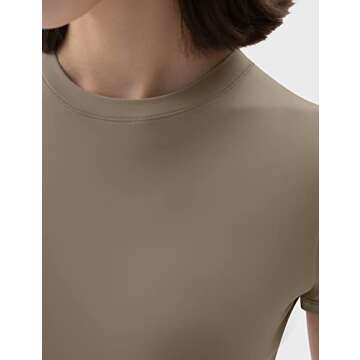 PUMIEY Bodysuit for Women Short Sleeve Body Suits Crew Neck Tops Women Fashion Clothing Shirt Khaki Medium