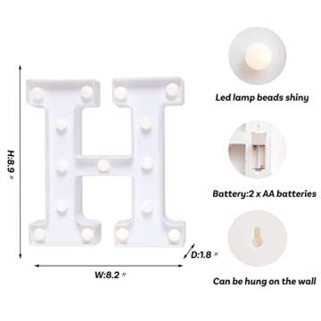 Foaky LED Letter Lights Sign Marquee Light Up Letters Sign for Night Light Wedding/Birthday Party Battery Powered Christmas Lamp Home Bar Decoration(H)