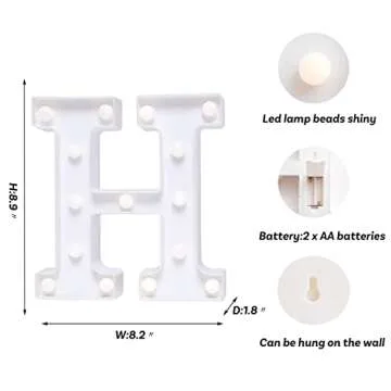 Foaky LED Letter Lights Sign Marquee Light Up Letters Sign for Night Light Wedding/Birthday Party Battery Powered Christmas Lamp Home Bar Decoration(H)