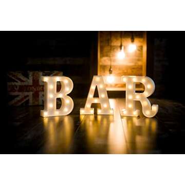 Foaky LED Letter Lights Sign Marquee Light Up Letters Sign for Night Light Wedding/Birthday Party Battery Powered Christmas Lamp Home Bar Decoration(H)