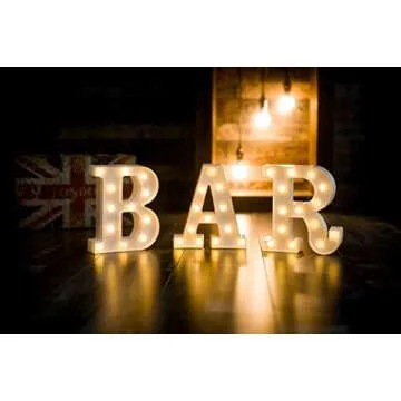 Foaky LED Letter Lights Sign Marquee Light Up Letters Sign for Night Light Wedding/Birthday Party Battery Powered Christmas Lamp Home Bar Decoration(H)
