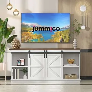 JUMMICO TV Stand for 65 Inch TV, Entertainment Center with Storage Cabinets and Sliding Barn Doors, ...