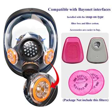 WORK CARE Reusable Gas Mask Respirator with Active Carbon Filter - Organic Vapor Full Face Chemical Protection Antifog Dust Mask for Grinding Carving Woodwork Welding Painting and other Substances