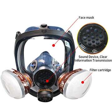 WORK CARE Reusable Gas Mask Respirator with Active Carbon Filter - Organic Vapor Full Face Chemical Protection Antifog Dust Mask for Grinding Carving Woodwork Welding Painting and other Substances
