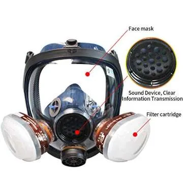 WORK CARE Reusable Gas Mask Respirator with Active Carbon Filter - Organic Vapor Full Face Chemical Protection Antifog Dust Mask for Grinding Carving Woodwork Welding Painting and other Substances