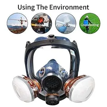 WORK CARE Reusable Gas Mask Respirator with Active Carbon Filter - Organic Vapor Full Face Chemical Protection Antifog Dust Mask for Grinding Carving Woodwork Welding Painting and other Substances