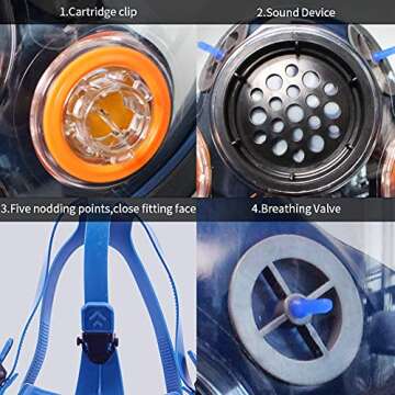 WORK CARE Reusable Gas Mask Respirator with Active Carbon Filter - Organic Vapor Full Face Chemical Protection Antifog Dust Mask for Grinding Carving Woodwork Welding Painting and other Substances