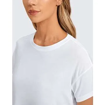 CRZ YOGA Women's Pima Cotton Workout Short Sleeve Shirts Loose Athletic Crop Tops Gym Casual Cropped T-Shirt White Small