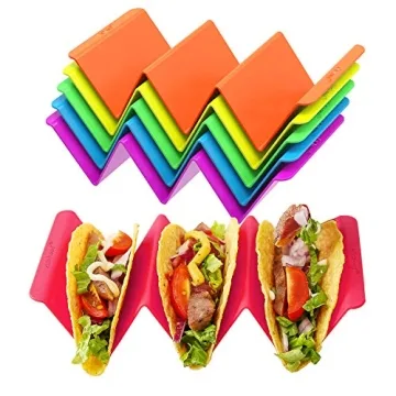 Colorful Taco Holder Stands Set of 6 - Premium Large Taco Tray Plates Holds Up to 3 or 2 Tacos Each,...