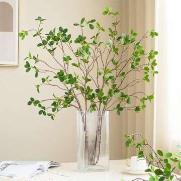 HANDIC 3 Pcs Faux Stems Artificial Branches for Vase Greenery Stems Faux Branches for Vase Plant Artificial Eucalytus Branches Plants (45"/Each Branch) (3, Green)